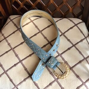 Elegant Blue Studded Belt with Gold Buckle